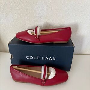 Cole Haan Size 6.5  Yelena MJ Ballet Shoes In Rio Red Leather NIB